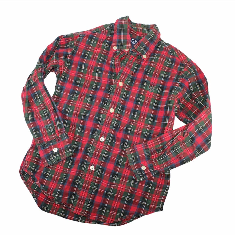 RALPH LAUREN Chaps Boys Red Green Plaid Button 6